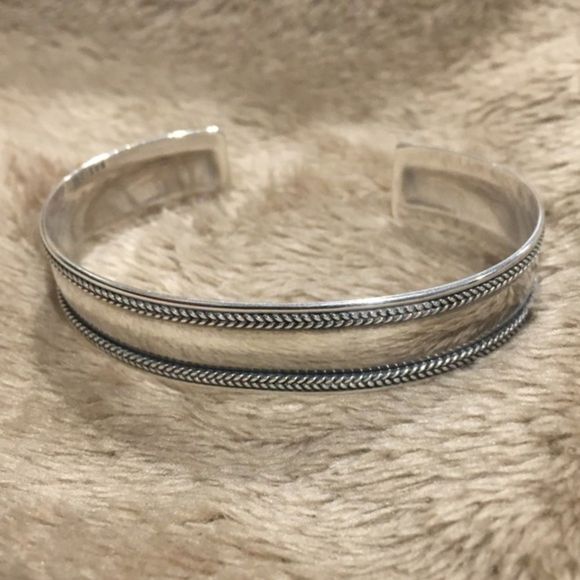 Sterling Silver Rope Braid Edged Cuff Bracelet - Picture 3 of 6